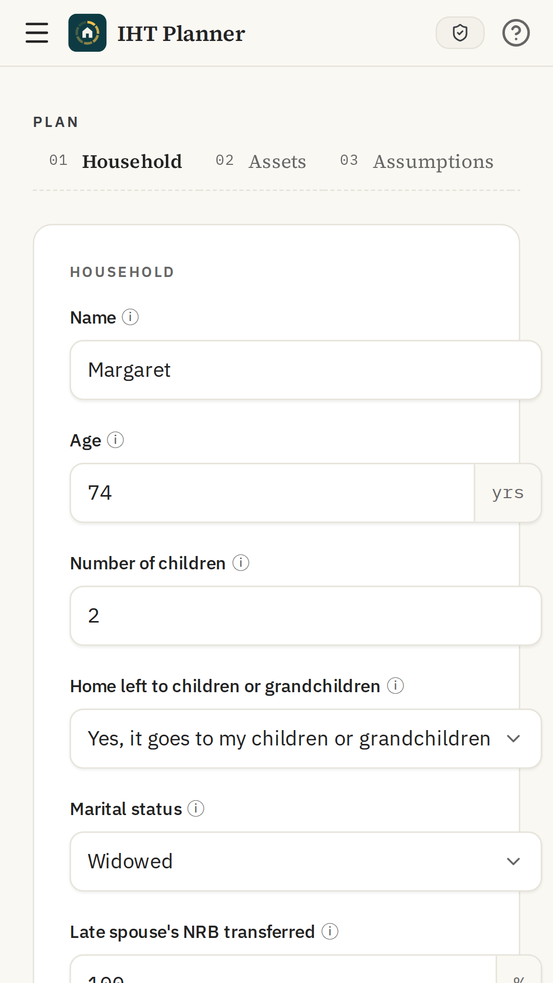 IHT Planner plan and scenarios