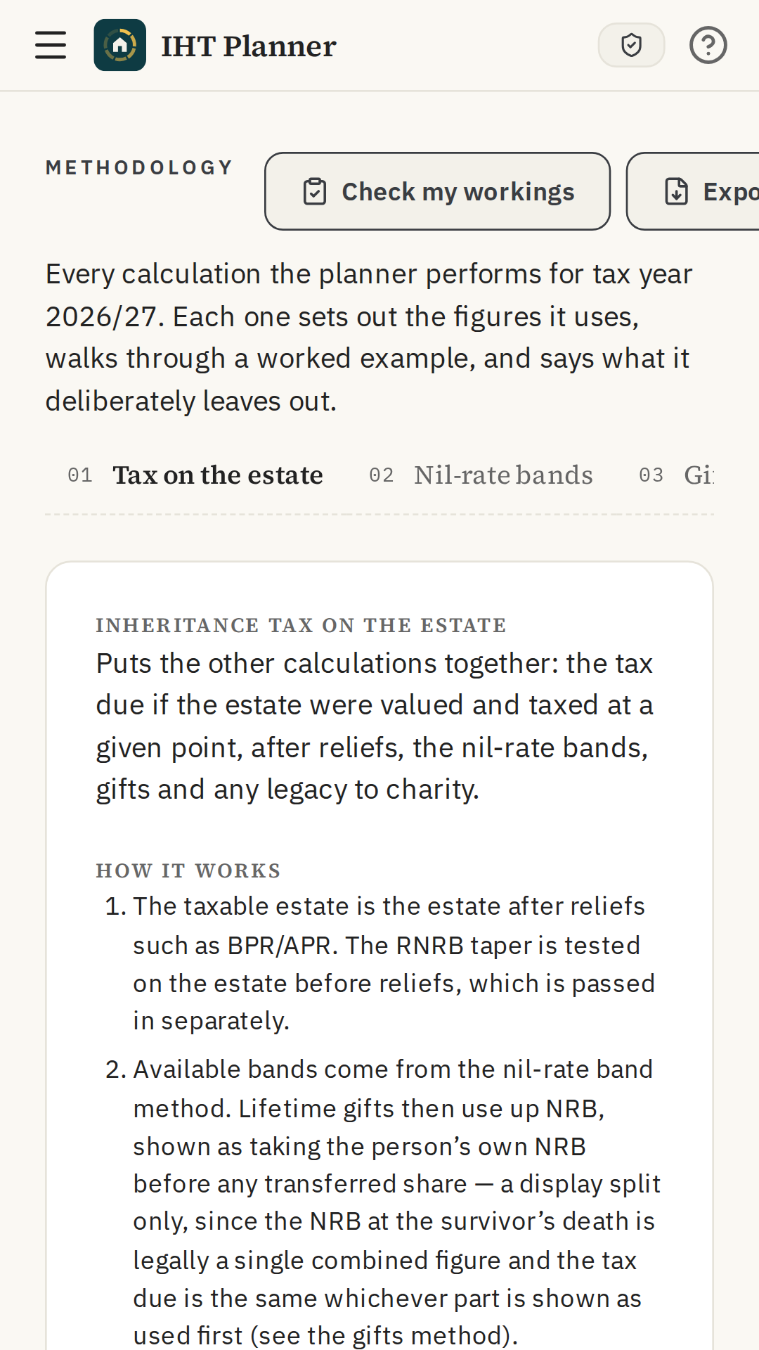 IHT Planner methodology and sources