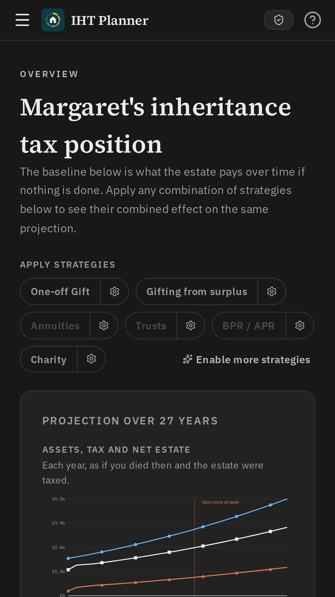 IHT Planner overview in dark mode